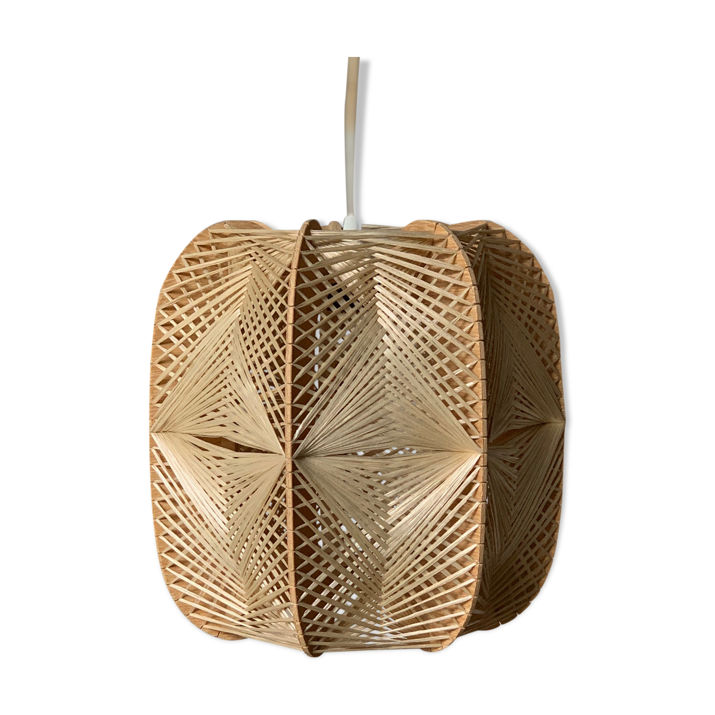 Vintage Scandinavian hanging wire Rafia and wood