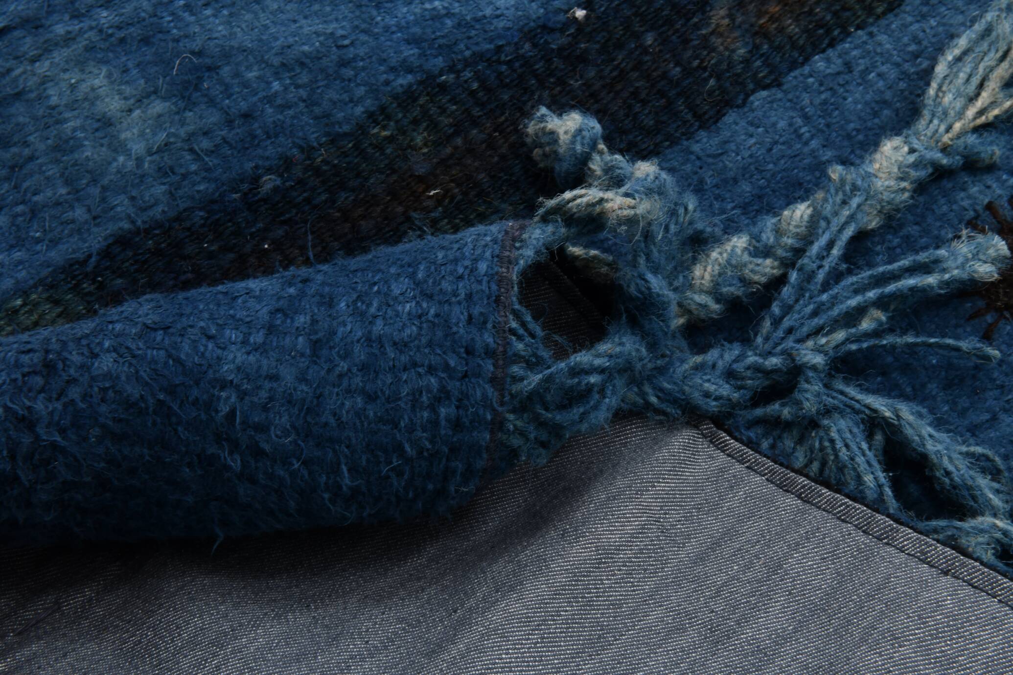 Blue Black Antique Turkish Runner Rug, 79x342Cm