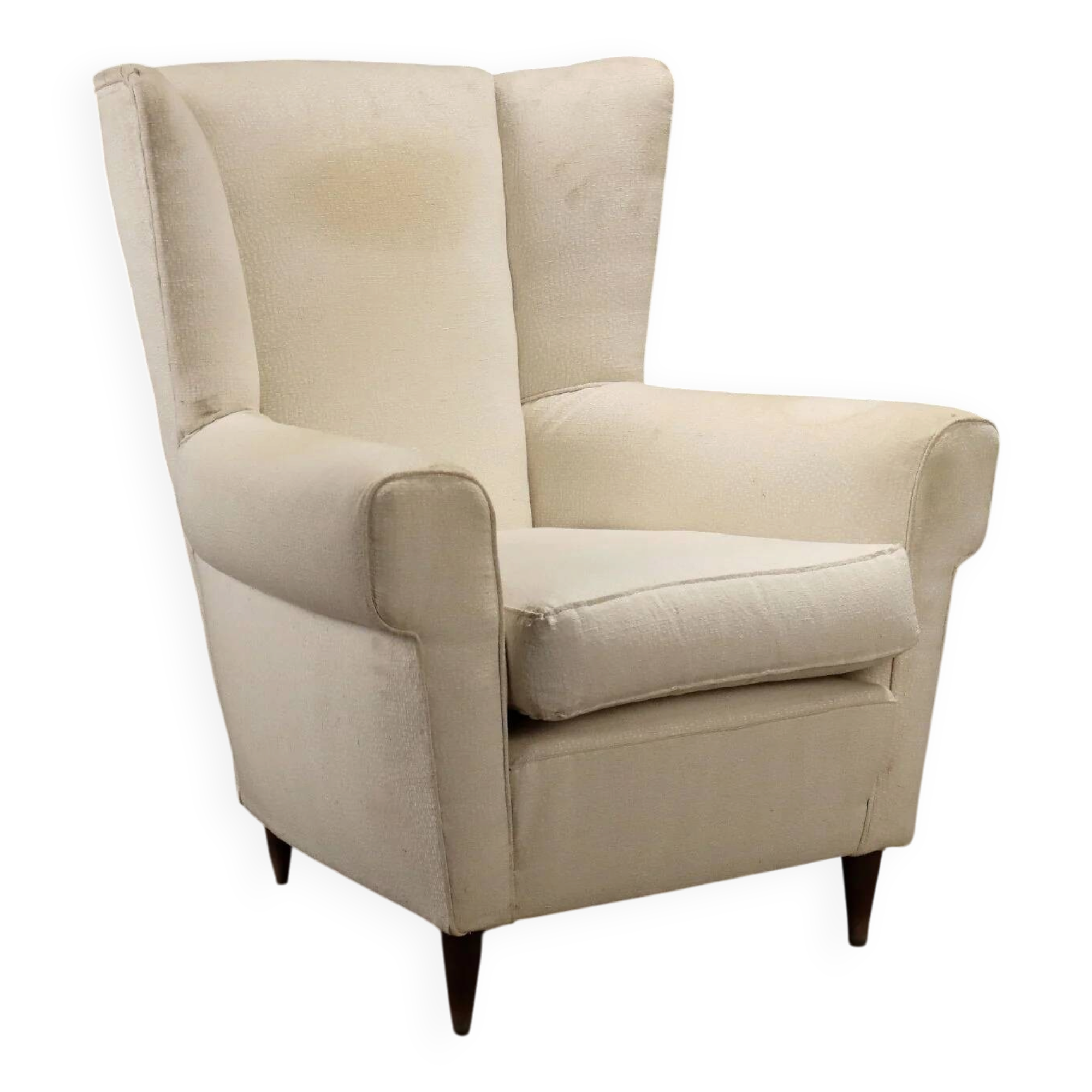 Fauteuil bergère vintage en hêtre et tissu, design années 1950