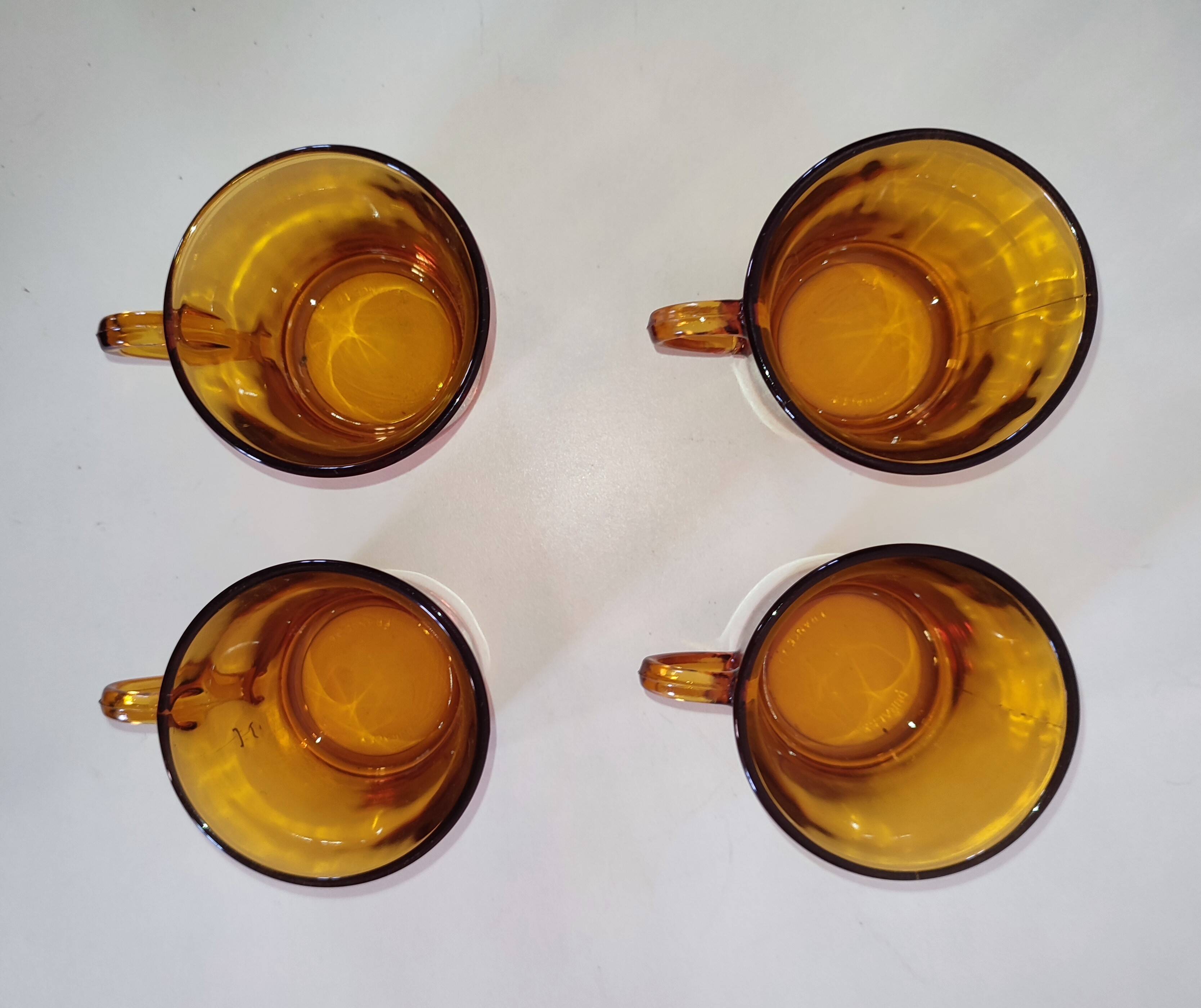 4 vintage Duralex amber glass coffee cups