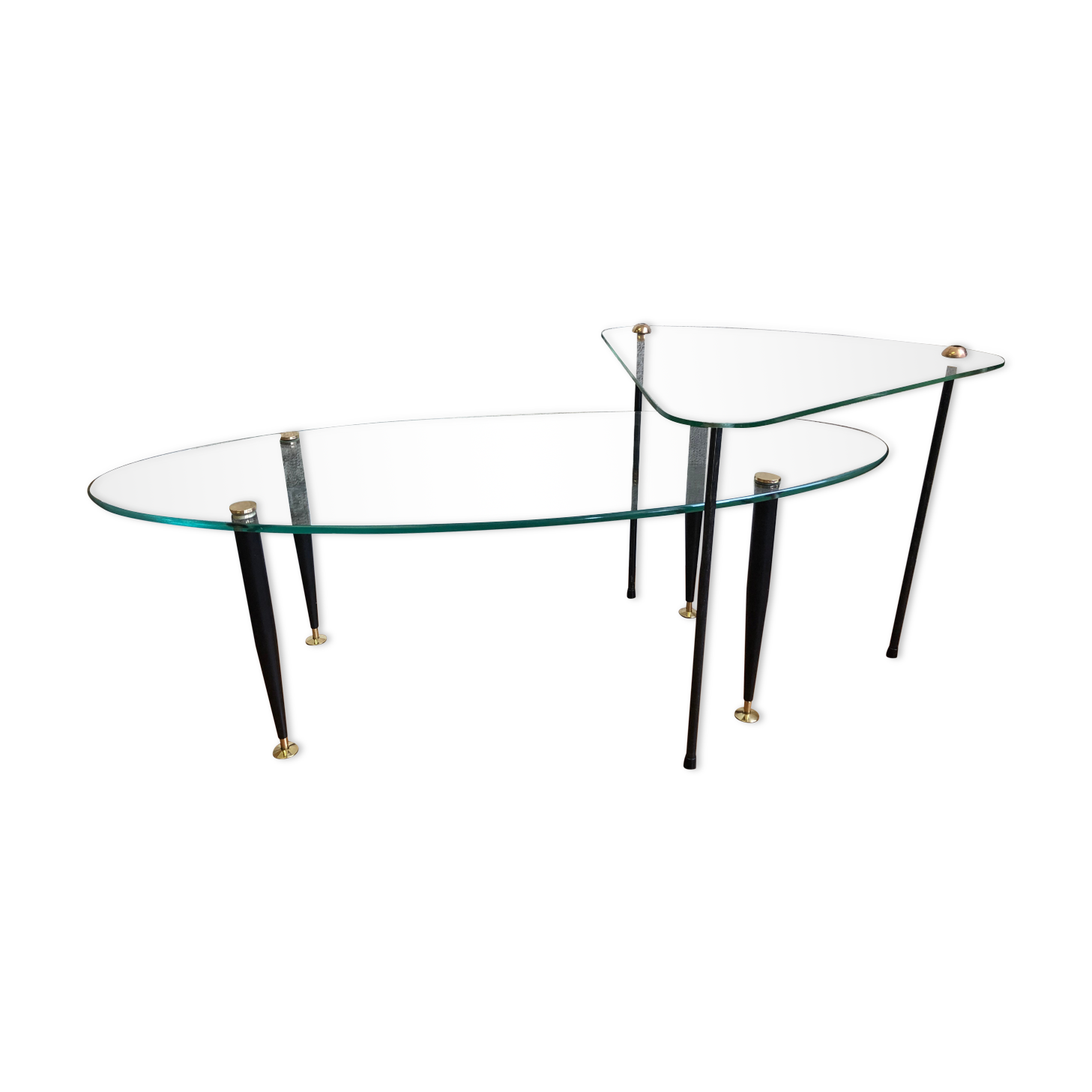 Set of trundle coffee tables in glass and brass