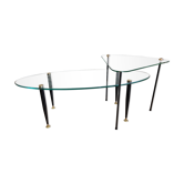Set of trundle coffee tables in glass and brass