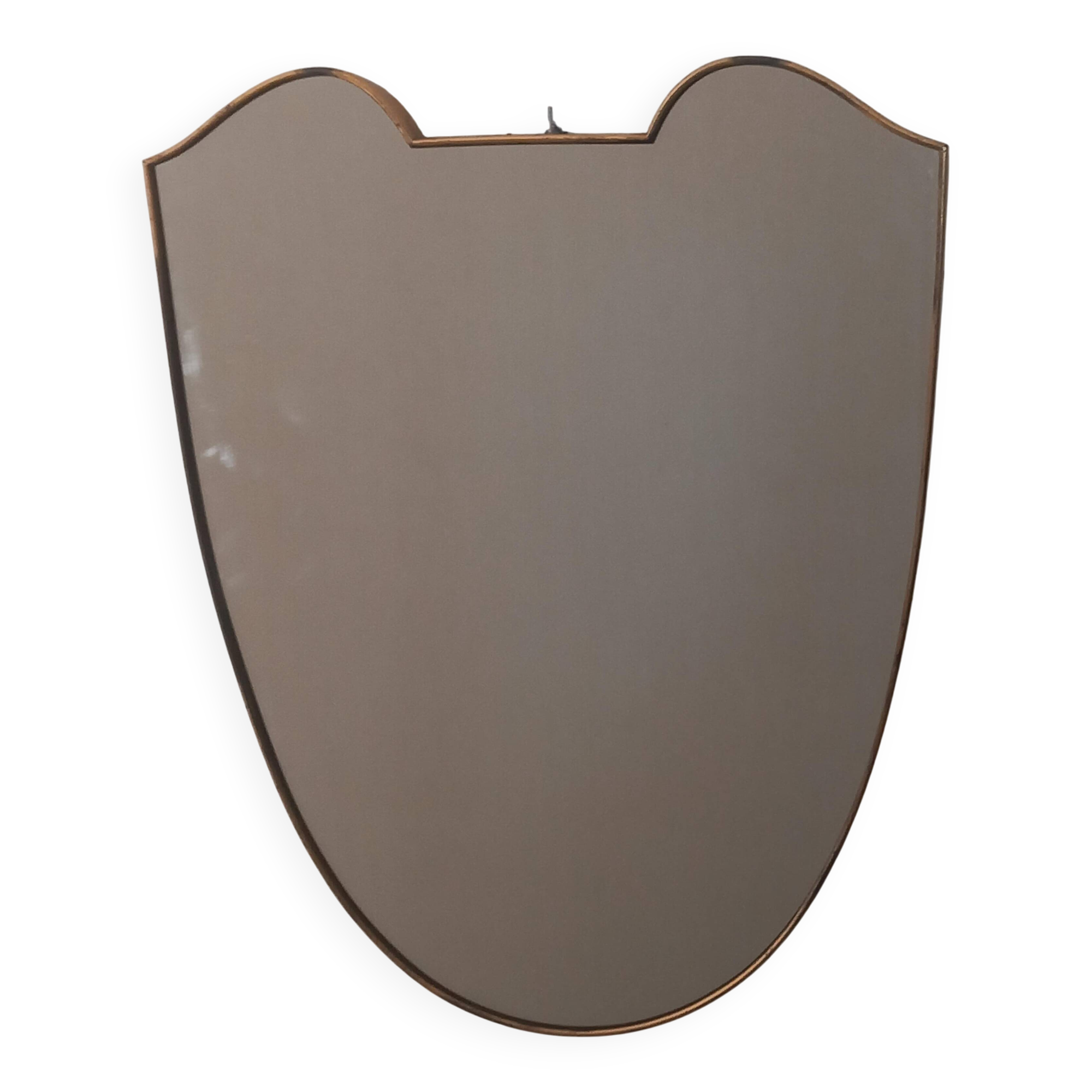 Shield-Shaped Mirror with Brass Frame, 50s