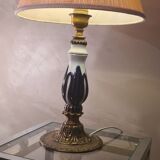 Ceramic and bronze foot lamp, pleated lampshade old pink 48x29 art deco