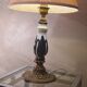 Lampe pied céramique et bronze, abat  jour plissé vieux rose 48x29  art deco