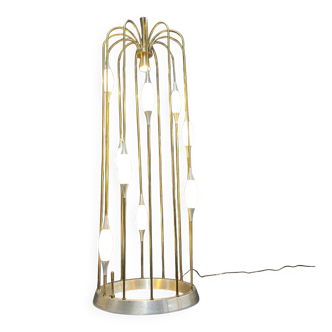 1970s gold coloured metal waterfall cage lamp with new white glass diffusers