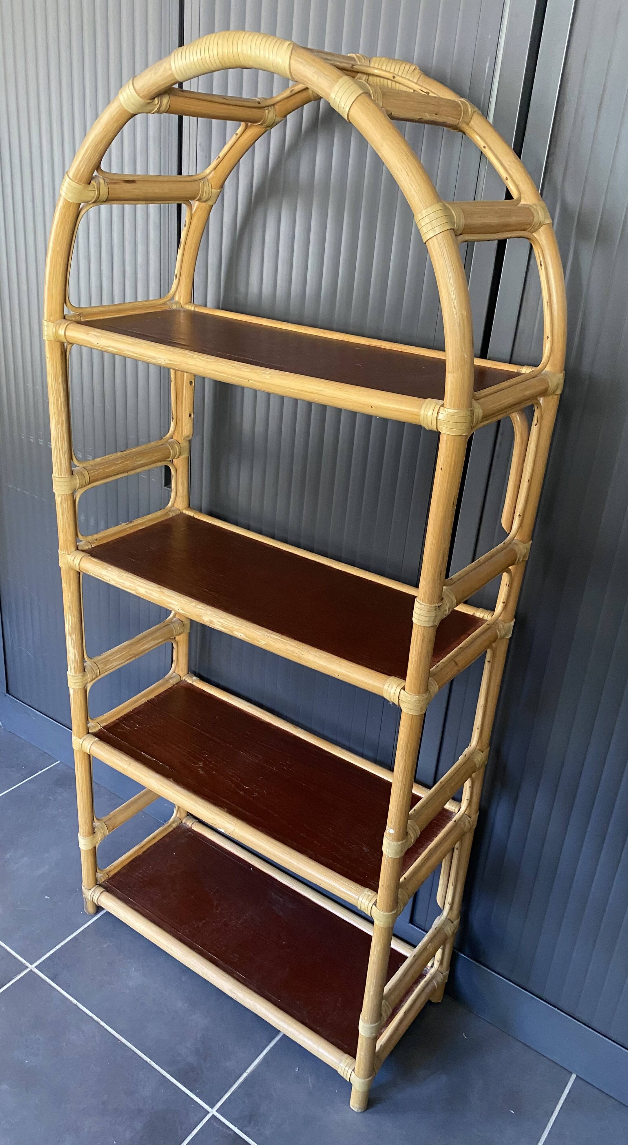Vintage 1970s rattan bookshelf