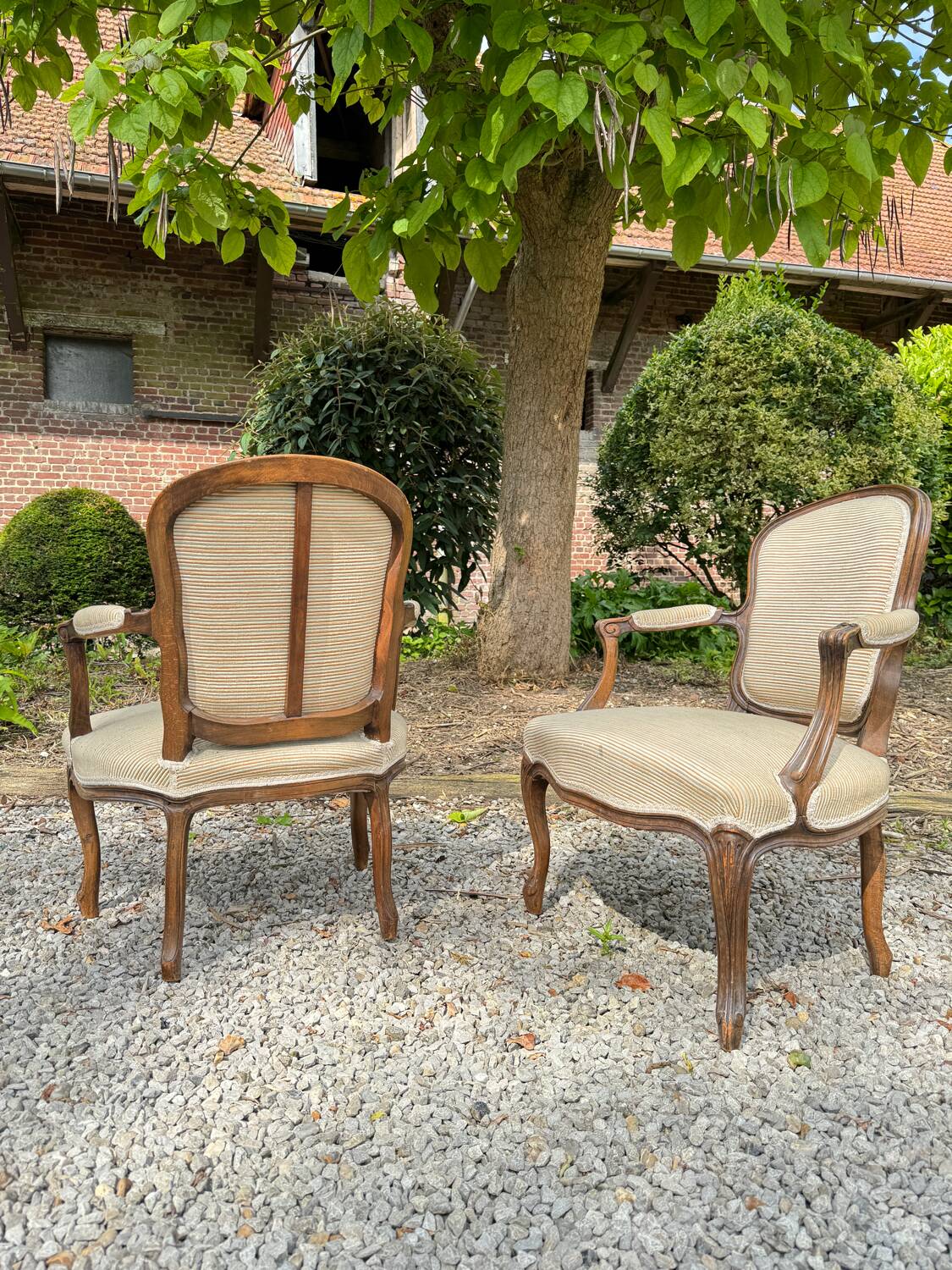 Pair of louis xv style natural wood armchairs xix eme century