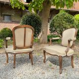 Pair of louis xv style natural wood armchairs xix eme century