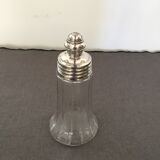 Glass sugar sprinkler and silver metal