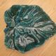 Large green enameled leaf dish