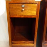 Pair of bedside tables with mahogany and brass shelf
