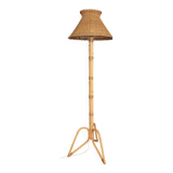 Grand lampadaire tripode rotin et bambou