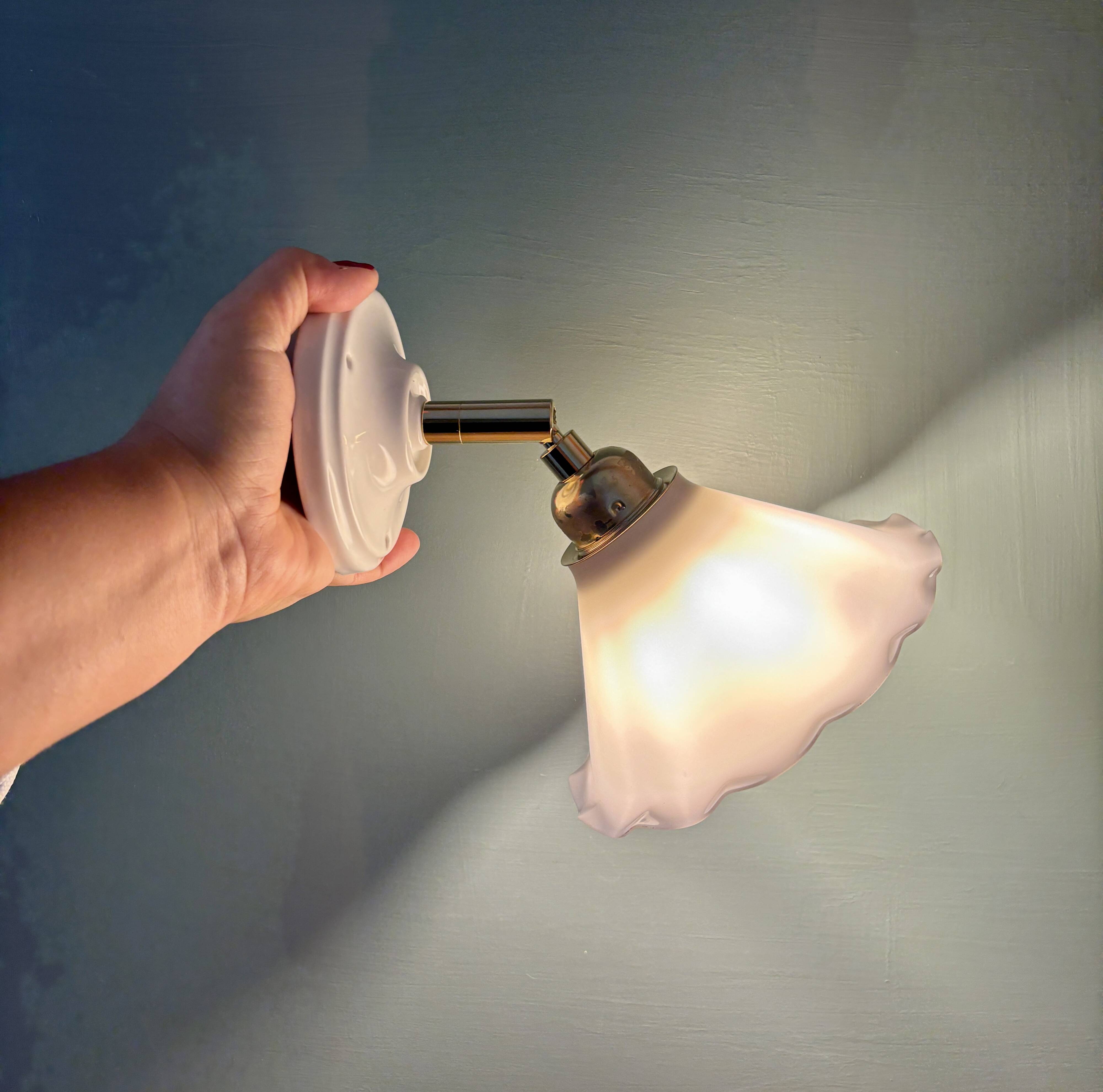 Vintage wall lamp with white opaline glass shade