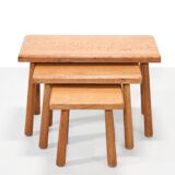 Set of 3 brutalist nesting tables in solid oak