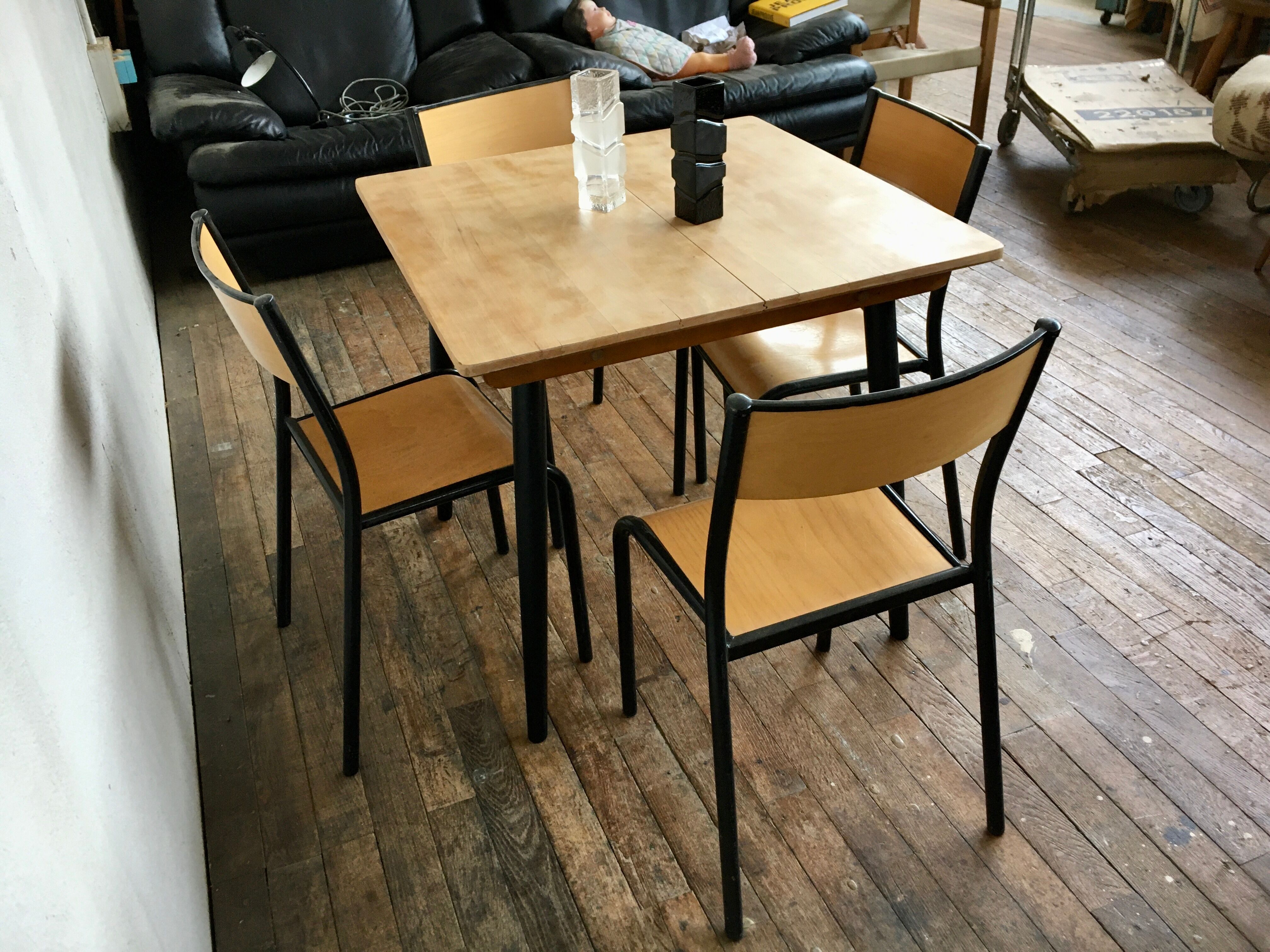Vintage square table feet black compass tray solid beech