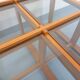 Vintage square coffee table in pine and smoked glass from the 70s and 80s.
