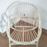 Fauteuil coquille en rotin blanc