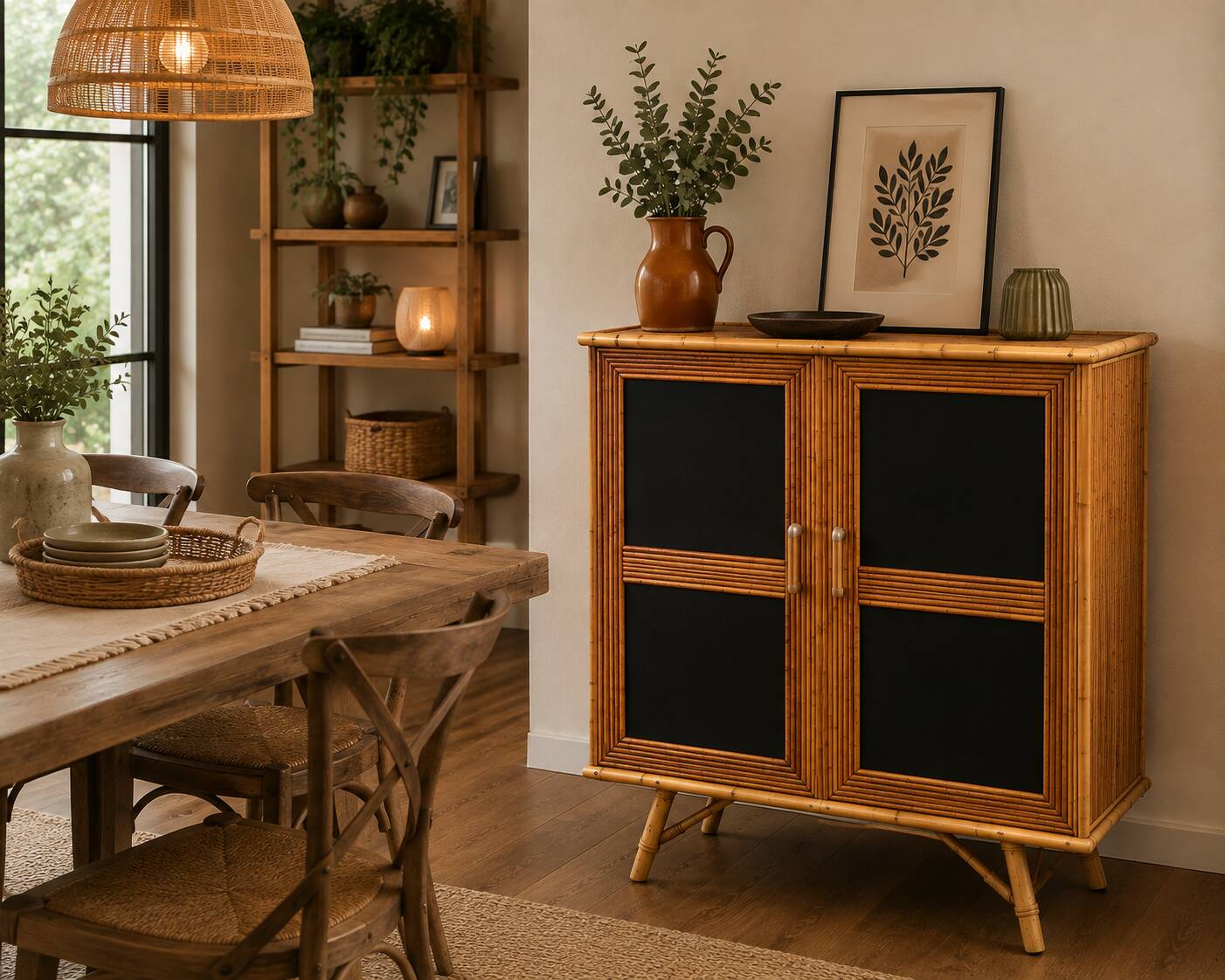 Rattan buffet in Audoux Minet style