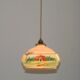French Art Deco Pink & Cream Pendant Light with House and Tree Design