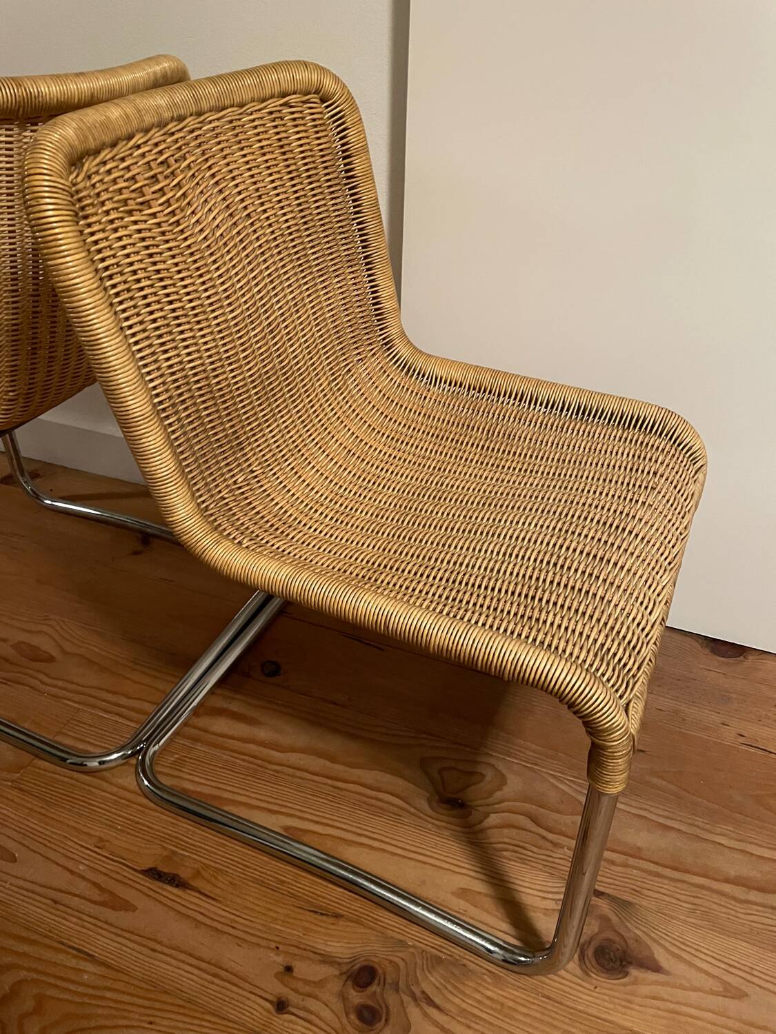 Pair of vintage rattan cantilever chairs