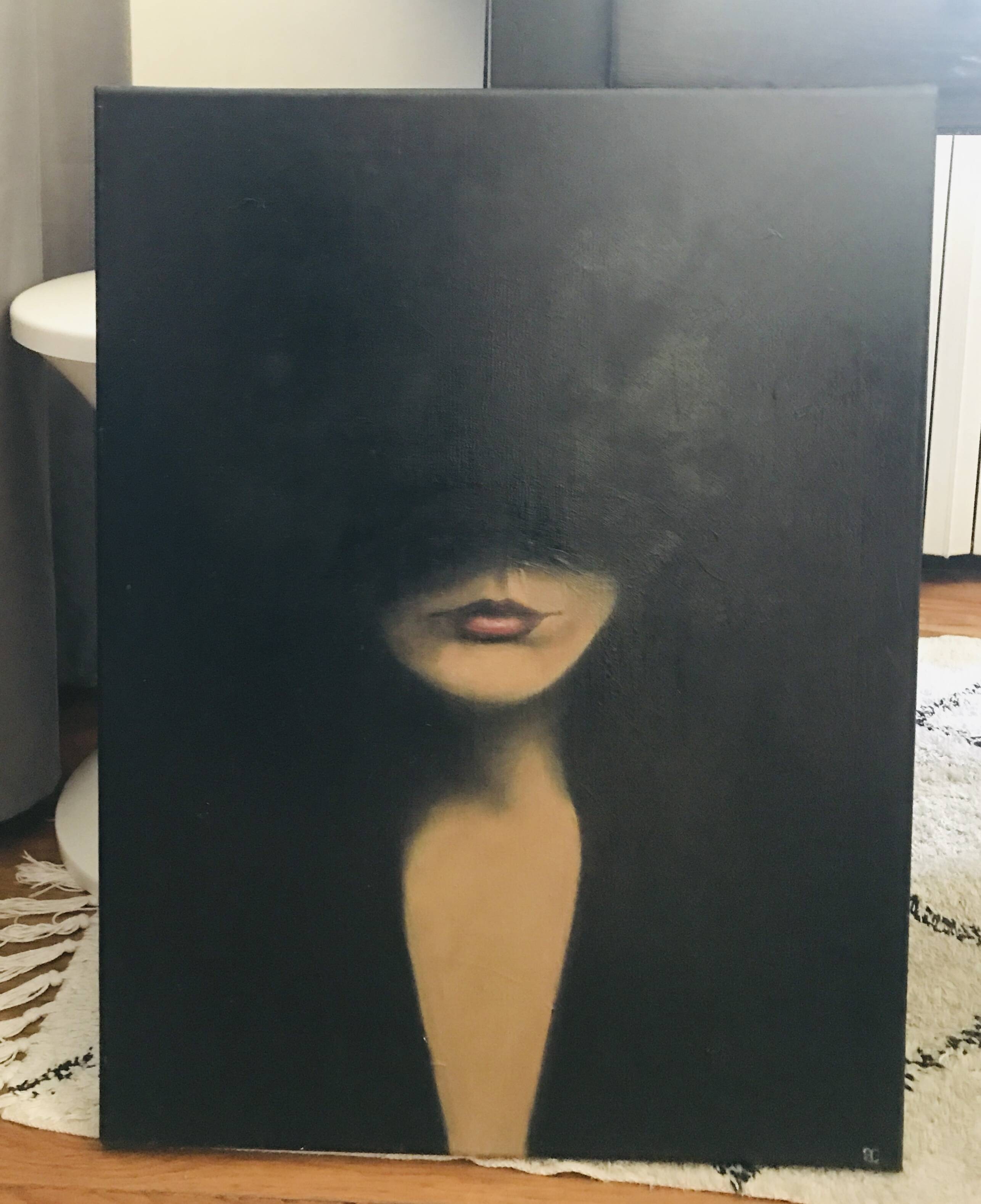 Huile sur toile visage femme fondu noir