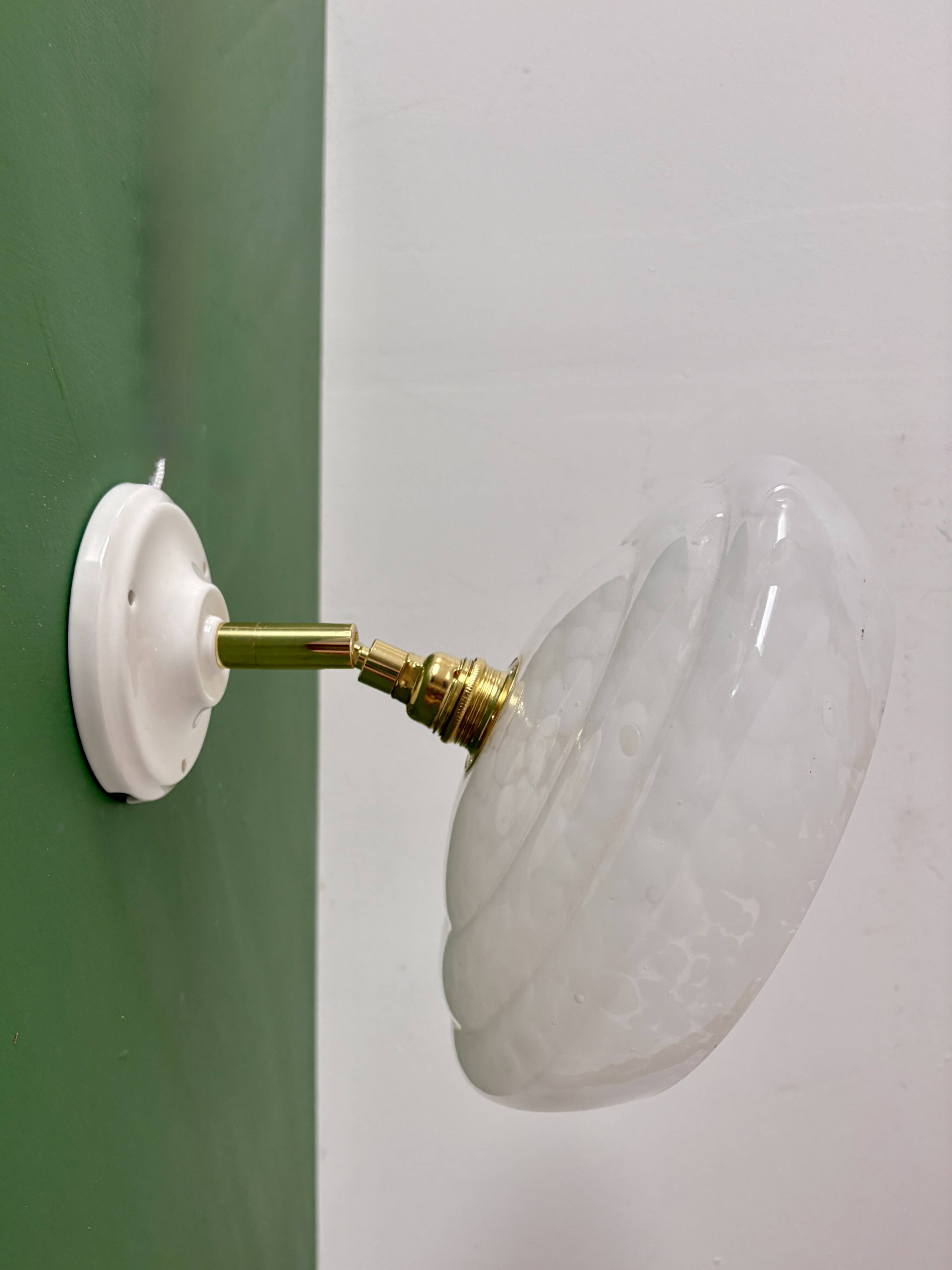 Vintage wall lamp with white clichy glass shade