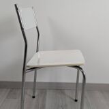 Modernist chair in chrome metal and white laminate, 1960s style.