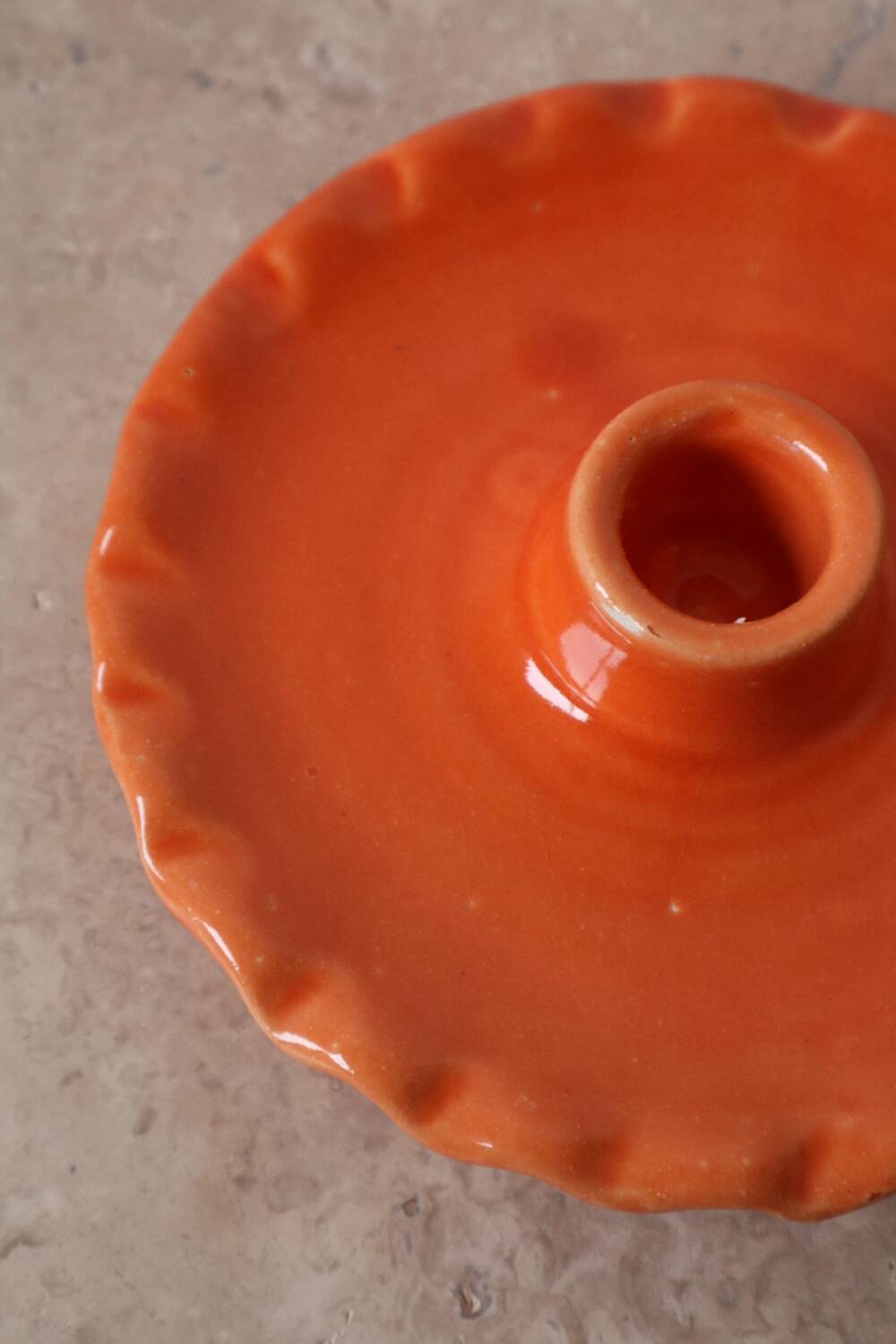 Orange ceramic candle holder serrated plate