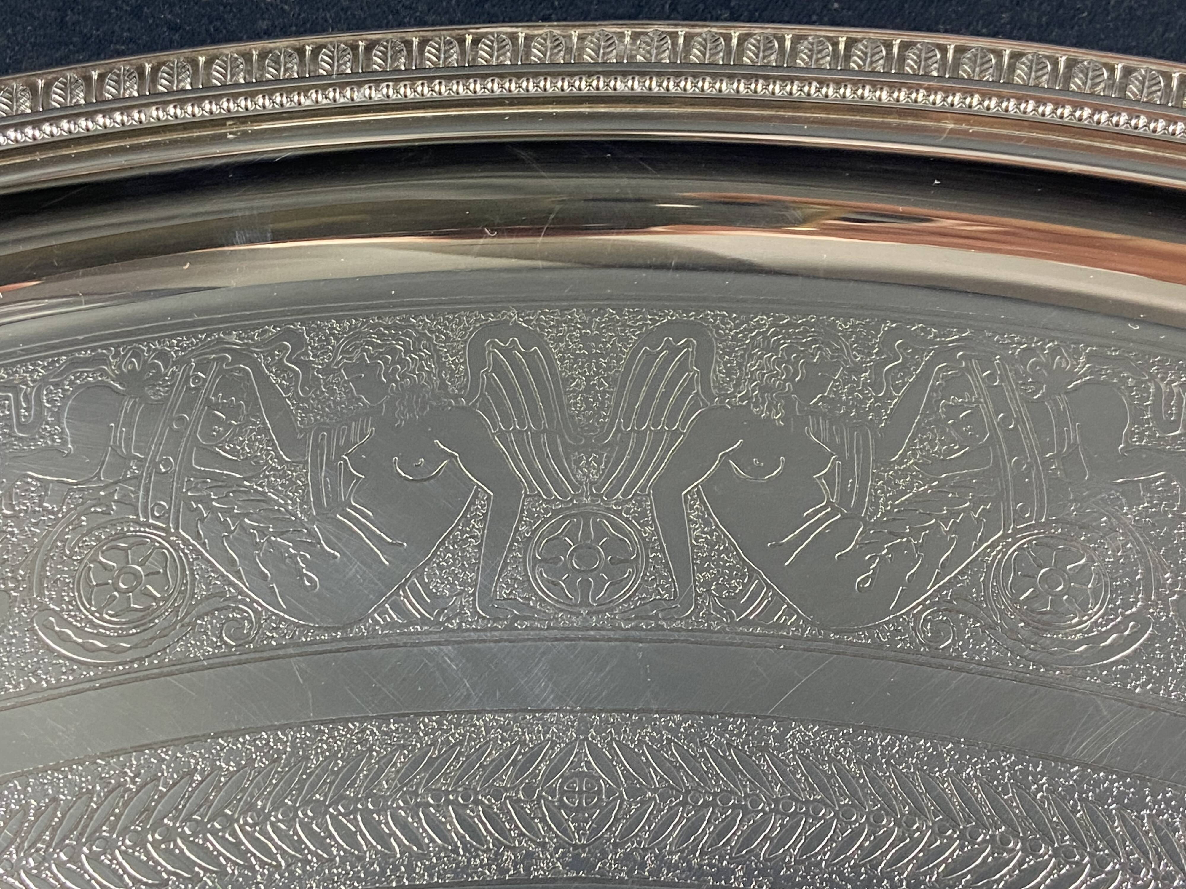 Very large silver metal serving tray christofle malmaison model
