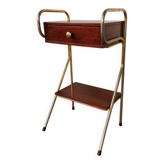 Metal and wood bedside table 1960/1970