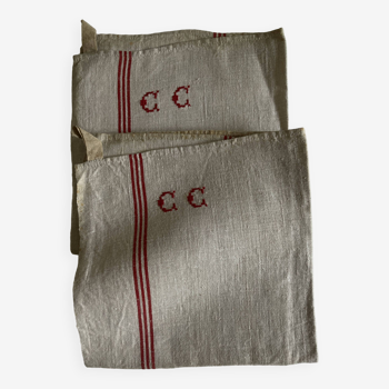 Pair of new old linen cloth tea towels 1930 initials CC