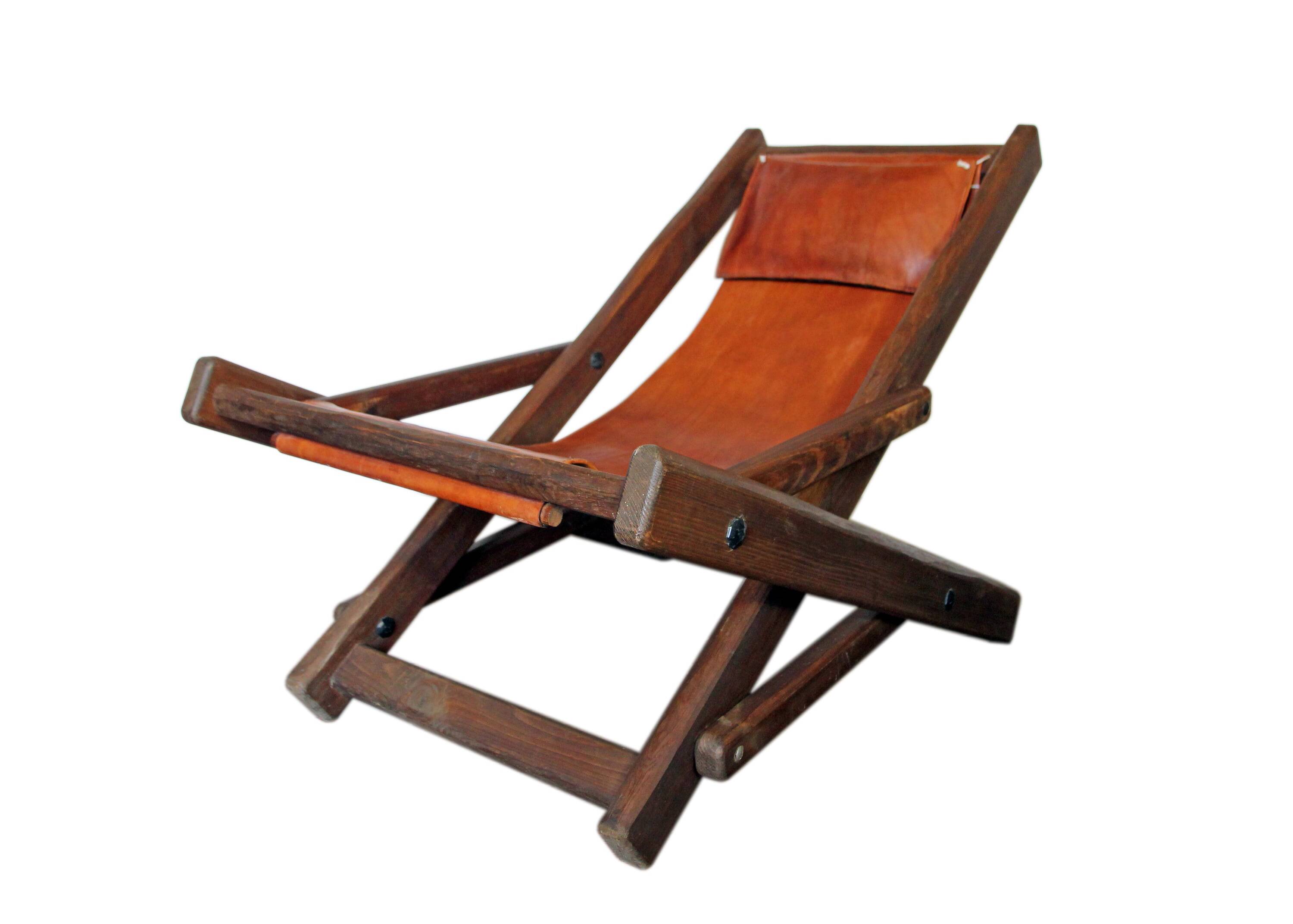 Brutalist leather lounge chair, 50s/60s