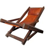 Brutalist leather lounge chair, 50s/60s