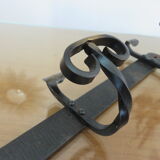 Wall coat rack 3 hooks in hammered wrought iron years 50 60