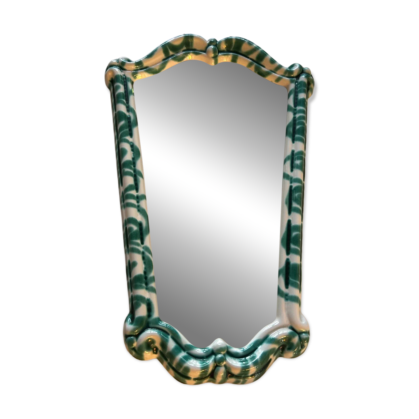Miroir en céramique verte et blanche par Gmundner Keramik, Autriche, années 1960.