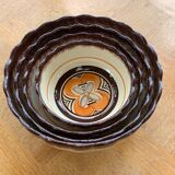 4 nesting salad bowls in enameled ceramic mbfa pont l abbé decorated vintage hand