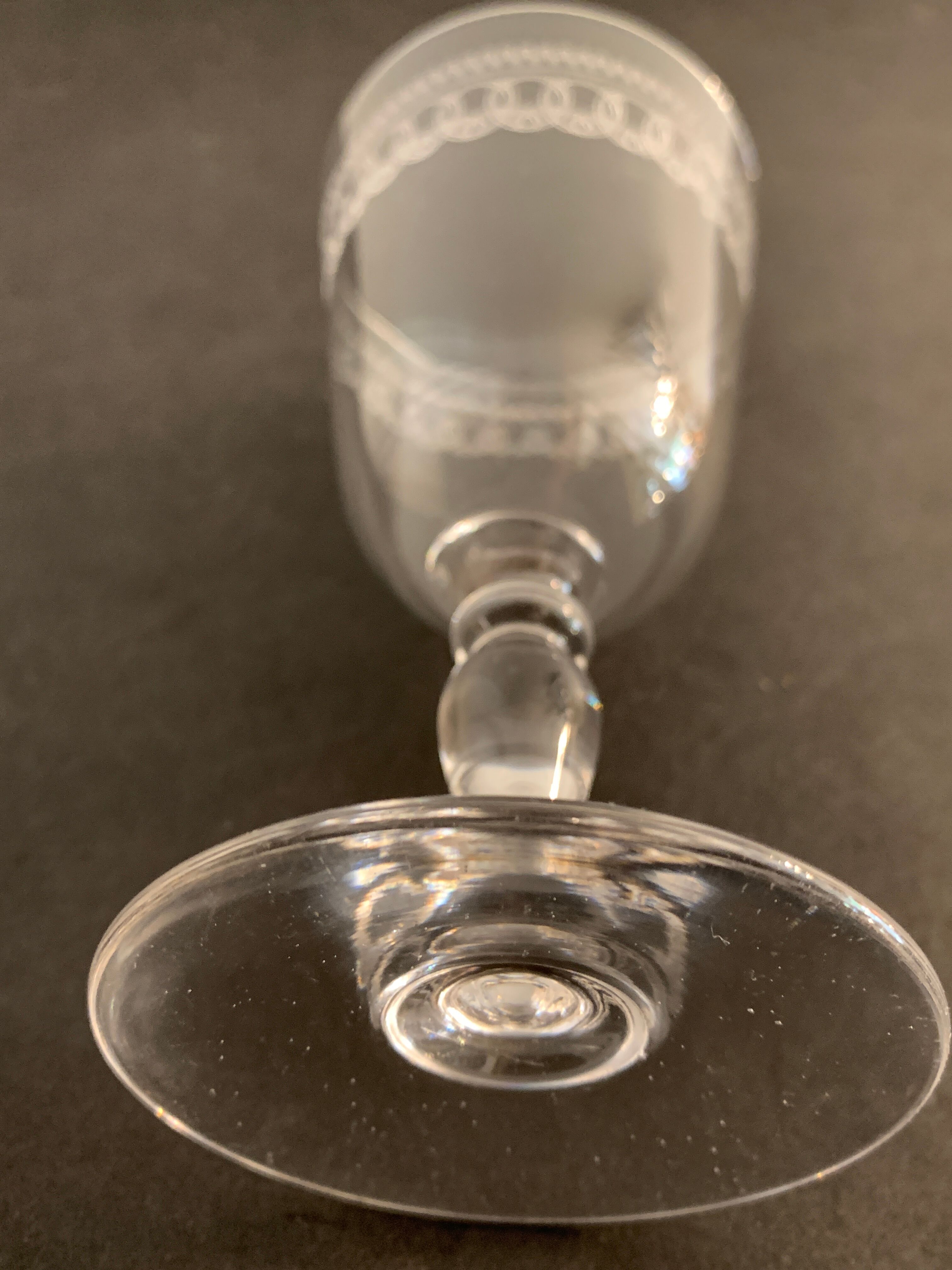 6 antique engraved crystal wine glasses