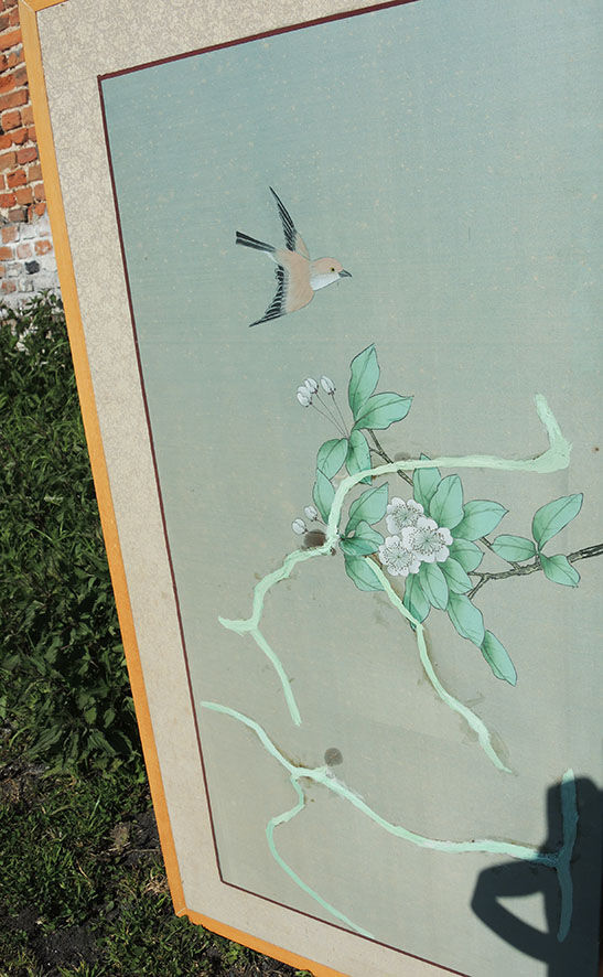 Screen chinese painted birds on branches