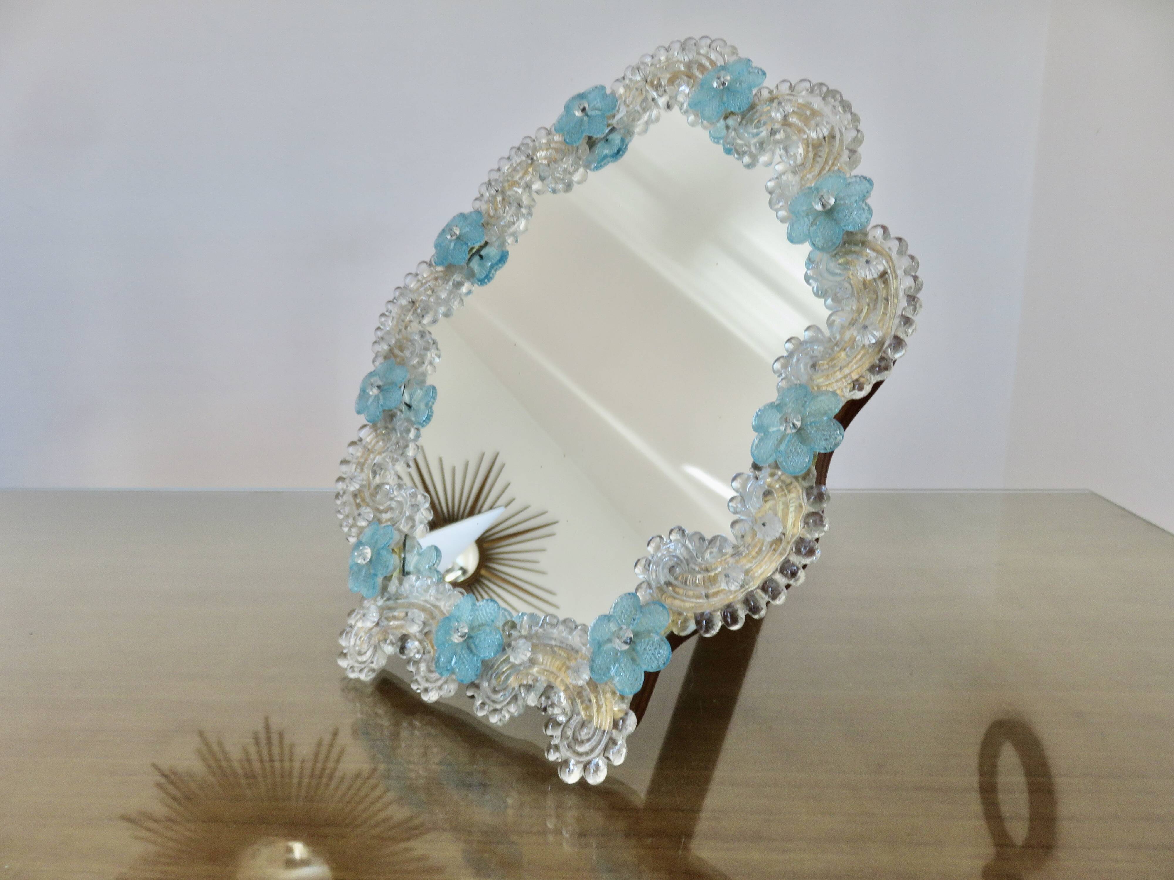 Venetian mirror made of Murano glass, for standing or hanging, 1950.