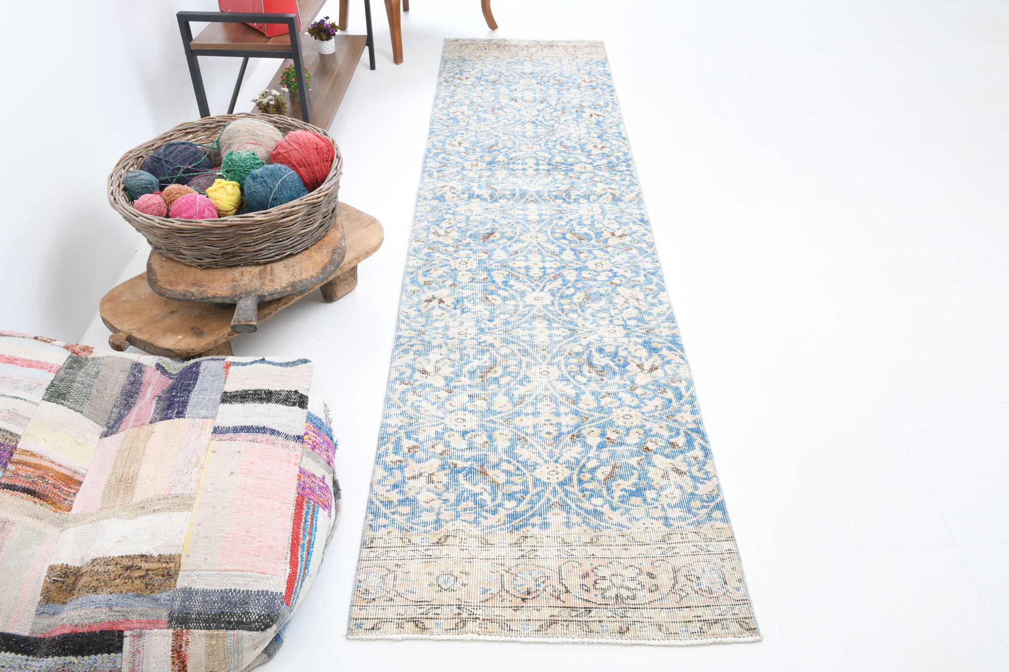 3x10 Turkish vintage runner rug hand-made blue runner 3x10 runner 310x75cm