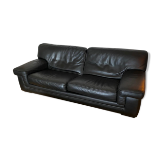 Thick black leather sofa - 3 seats 228cm Roche Bobois