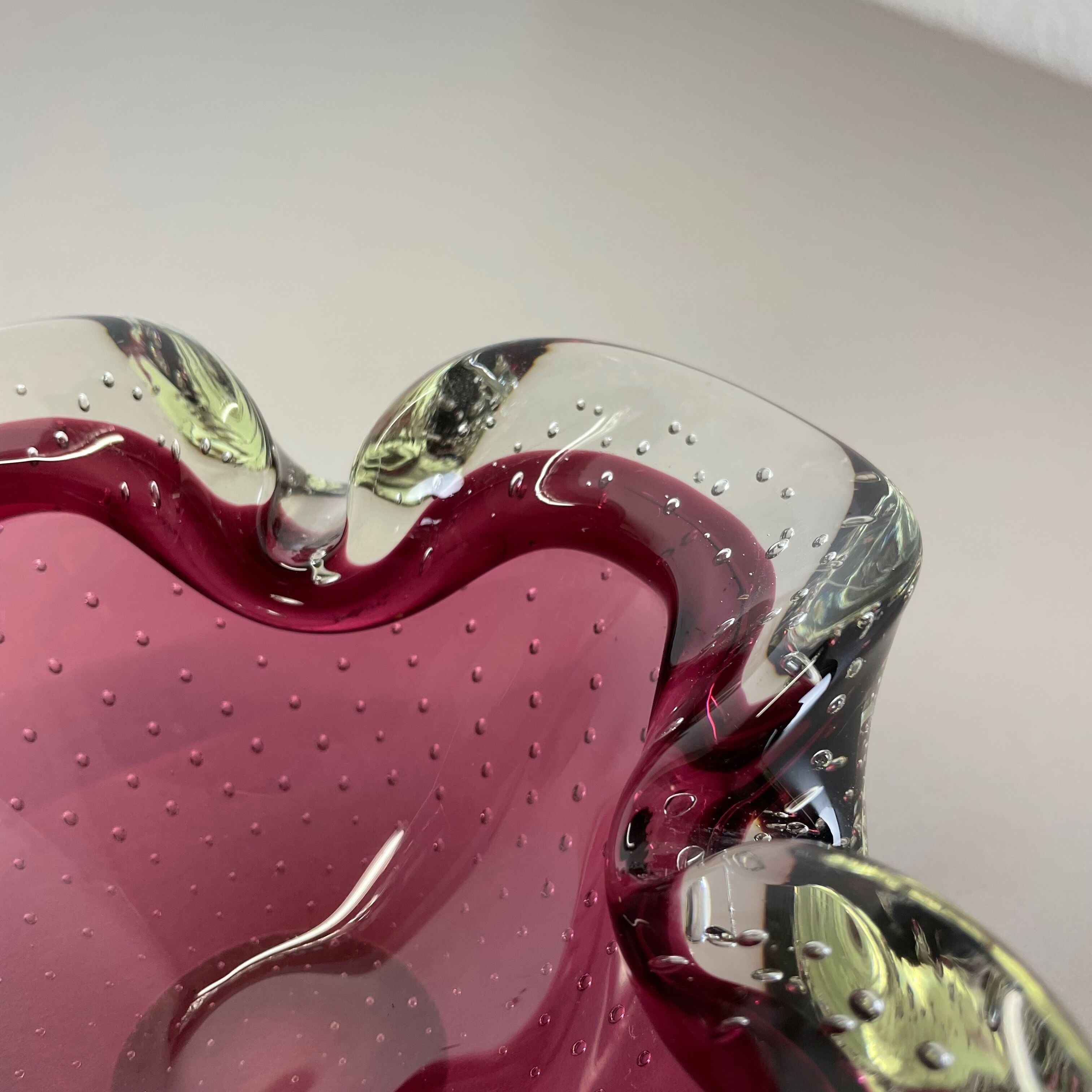 Cendrier en verre à bulles en verre de Murano rose Shell Shell Ashtray Murano, Italie, années 1970