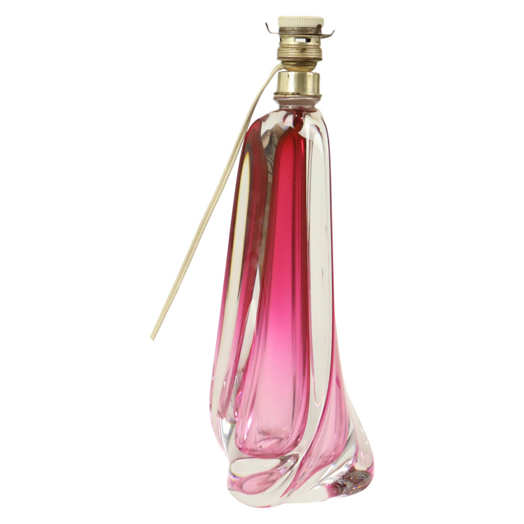 Purple Pink Table Lamp Crystal Val Saint Lambert Swirl 60s