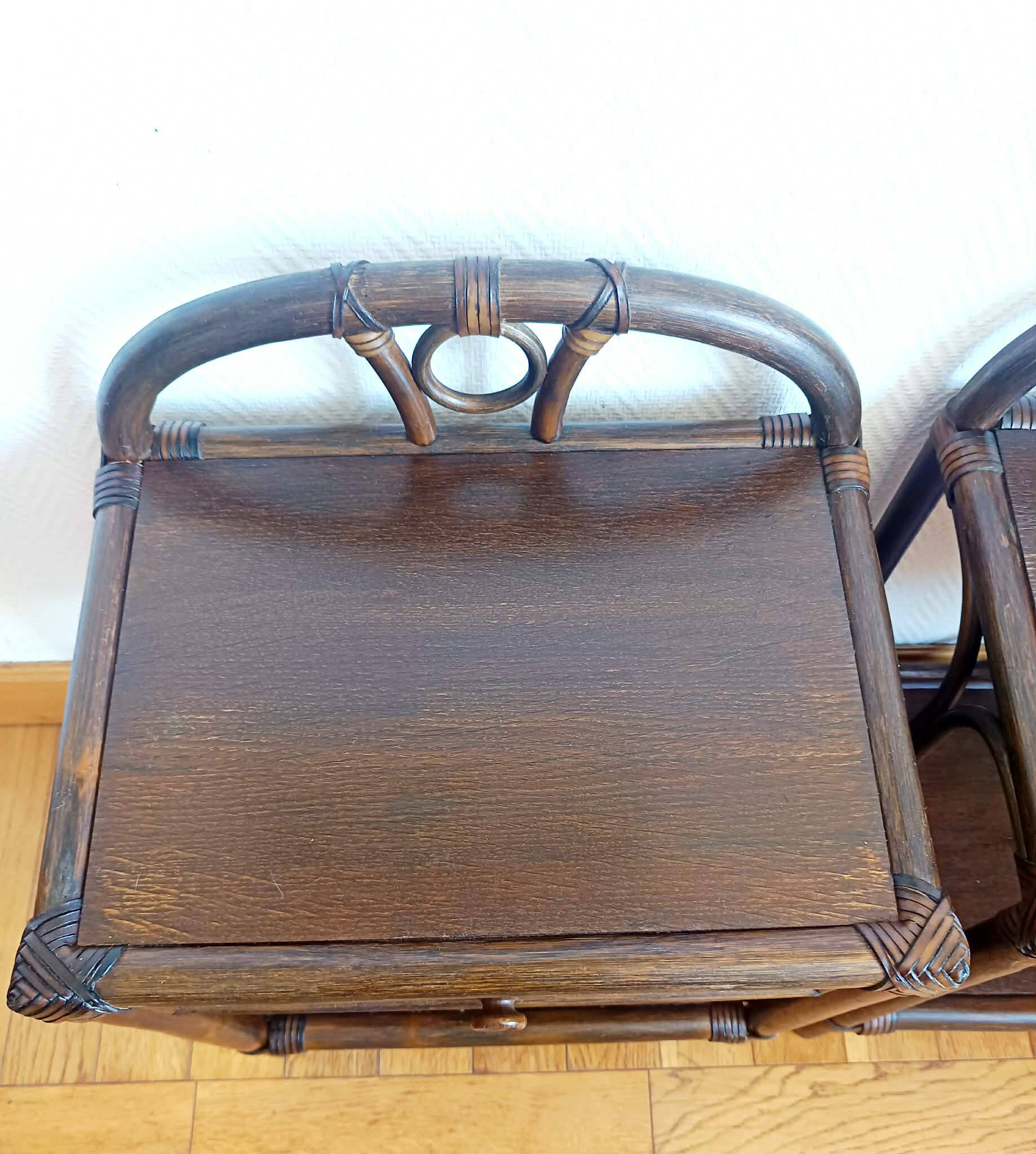 Pair of vintage 1960s rattan bedside tables