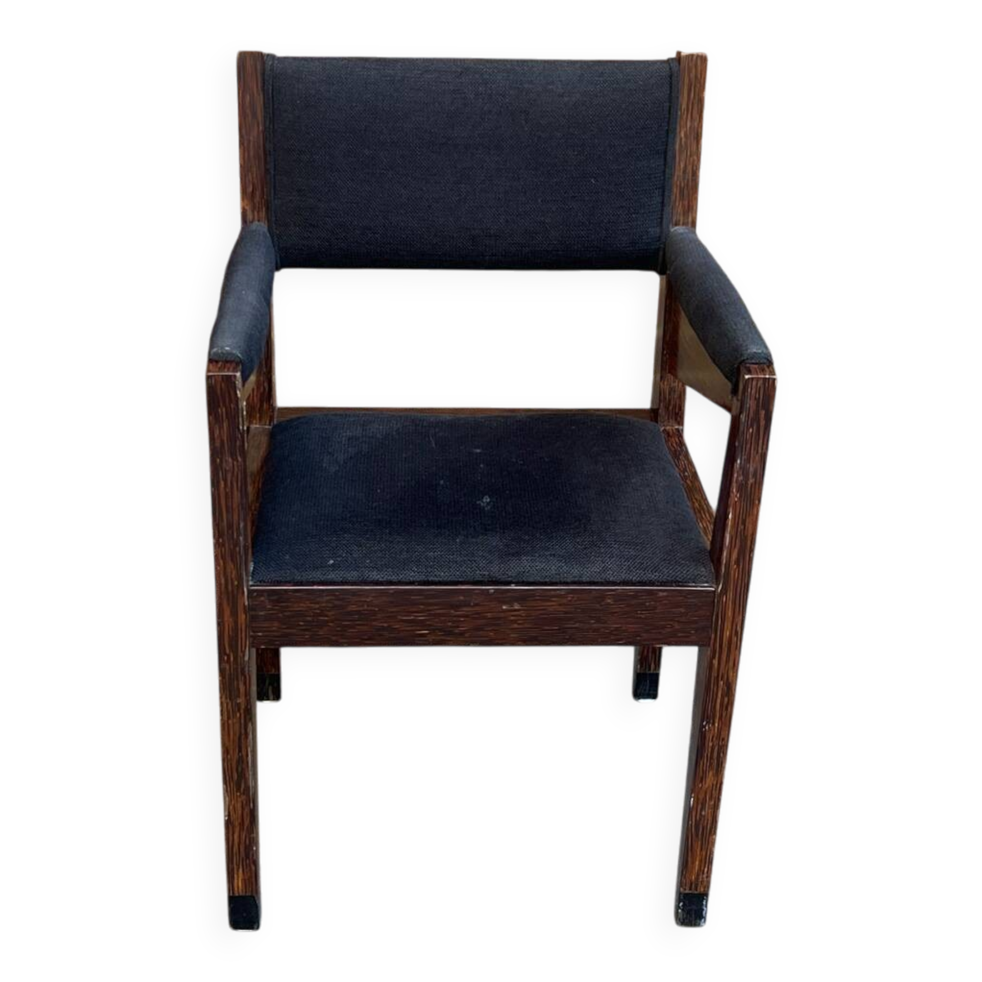 Vintage Armchair from the 70s/80s in wenge with black fabric, handmade.
