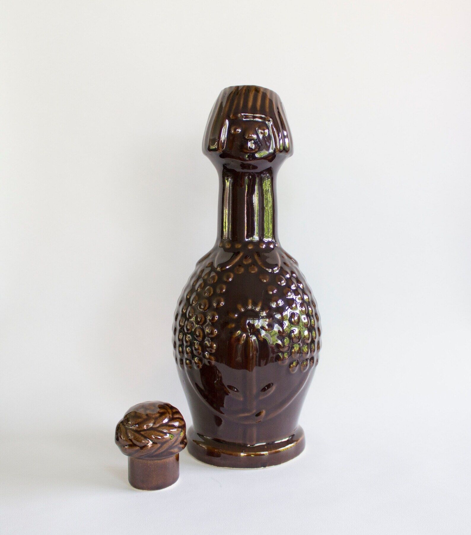 Vintage brown glazed stoneware bottle / decanter