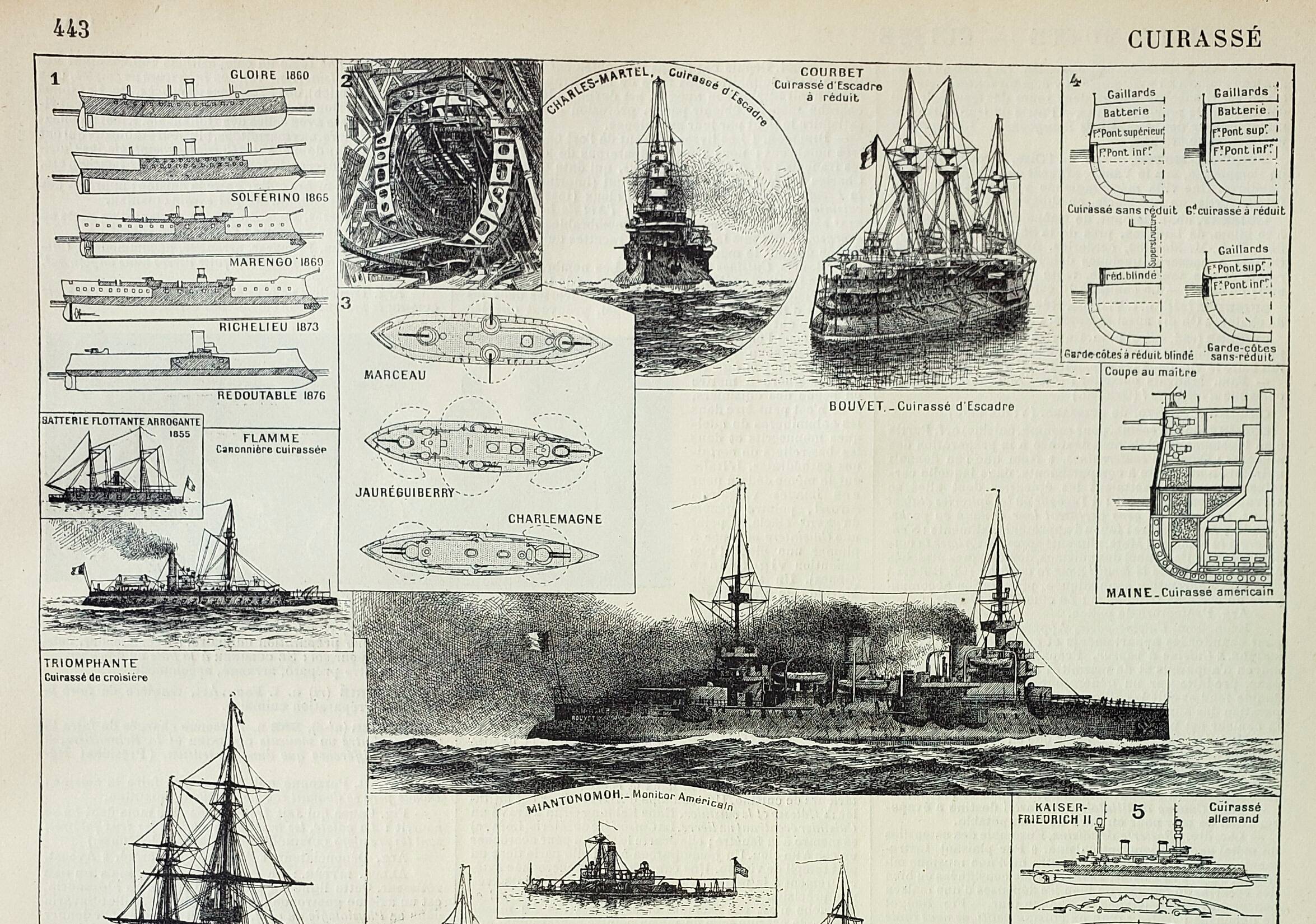 Old engraving 1898, Old battleship, ship, navy • Lithograph, Original plate