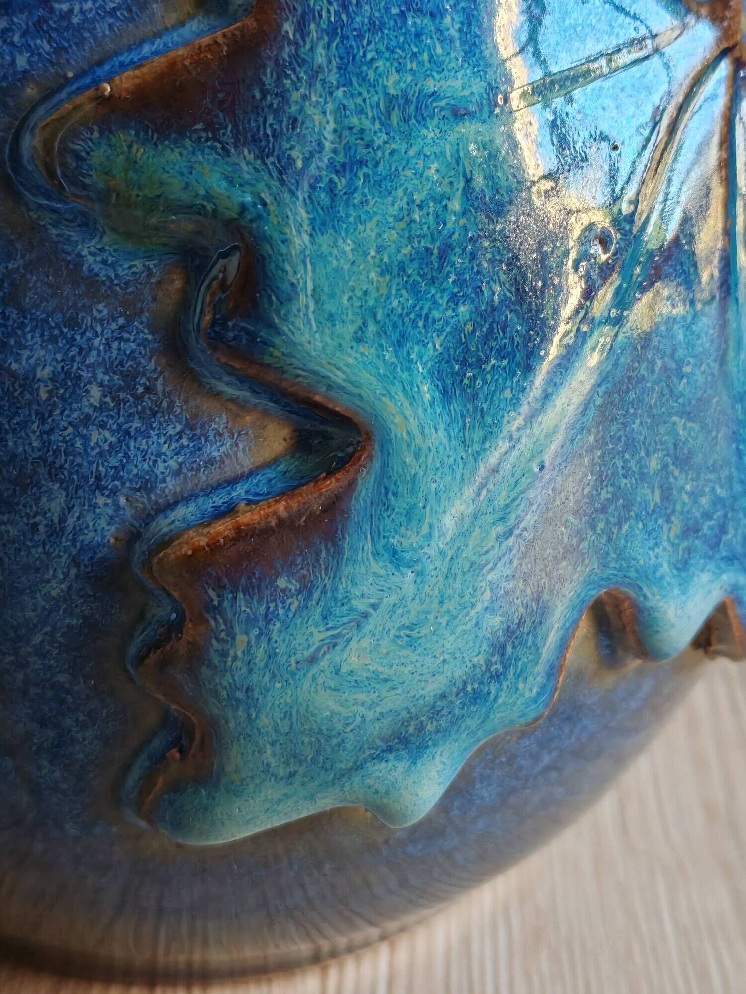 Vintage Blue Stoneware Jug with Grape Cluster Pattern, Ceramic Vase