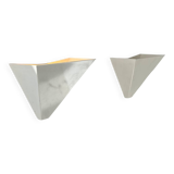 Pair of vintage geometric wall lights, white lacquered metal, France 1970